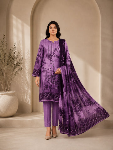 Royal Purple Printed 3 Piece Lawn Suit